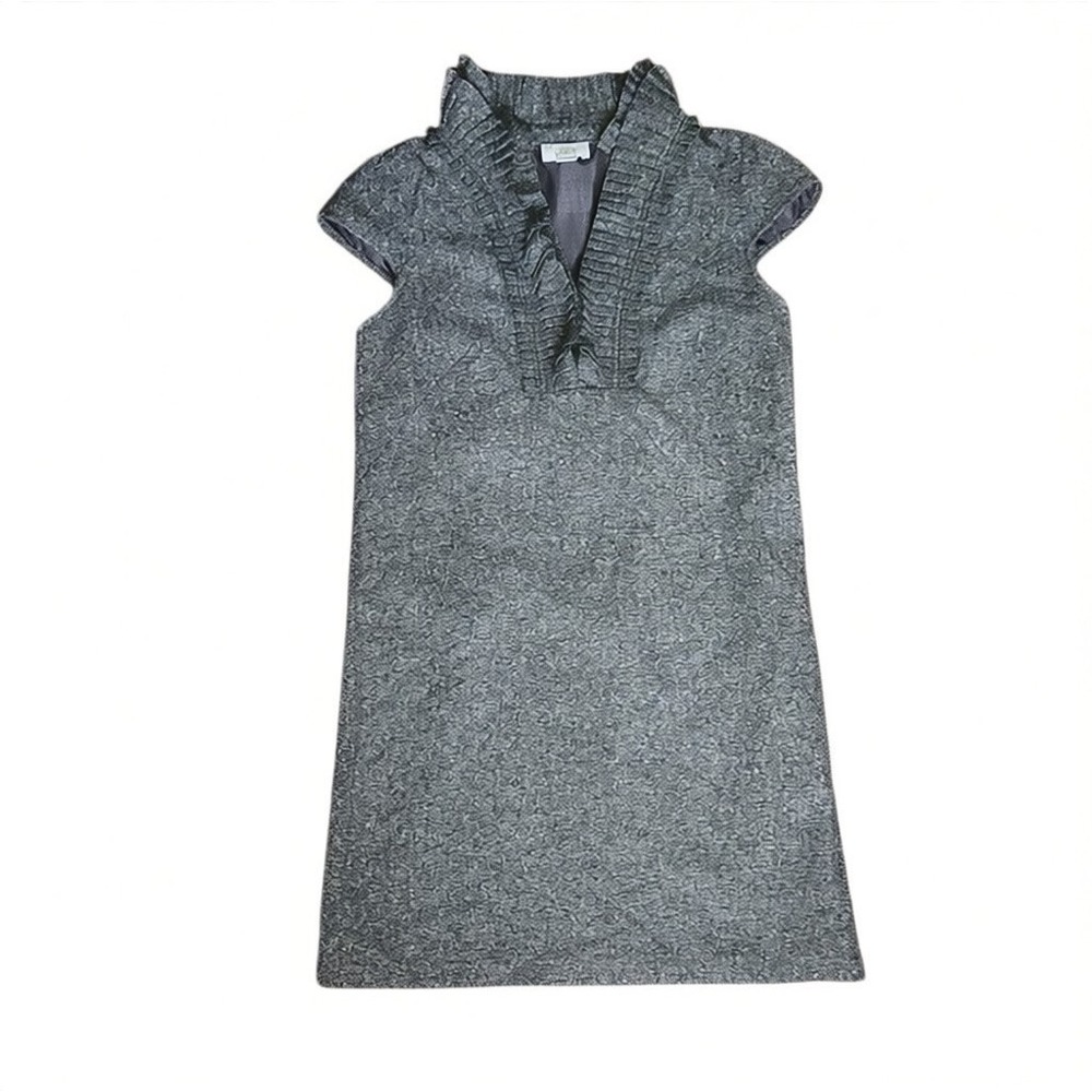 Ann Taylor Loft Dress Womens Size 4 Gray Ruffle Wool Silk Pleated Career Office